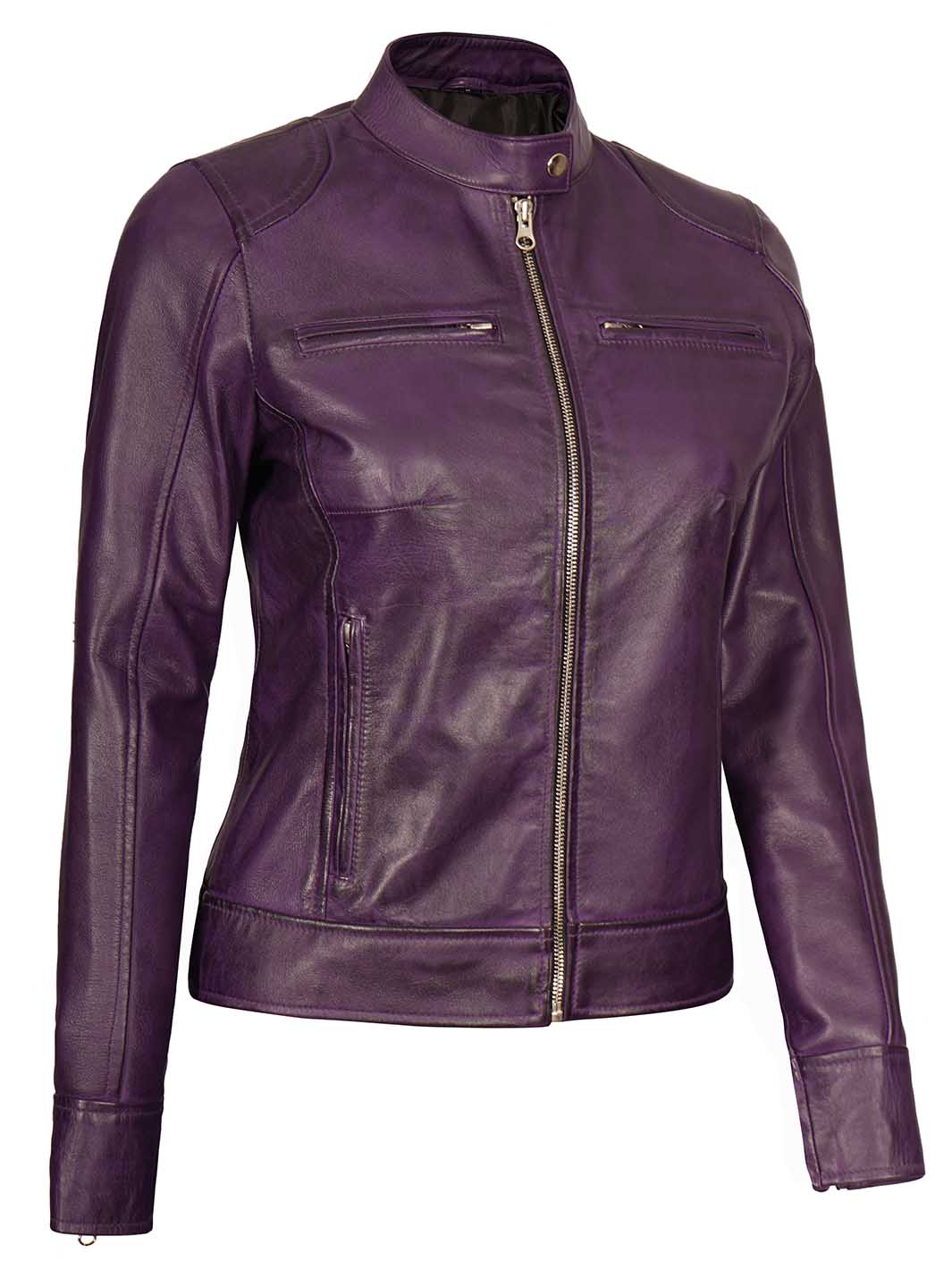 purple leather jacket for women