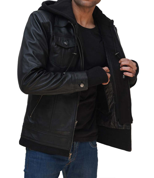 Womens Real lambskin Leather Jacket with hood
