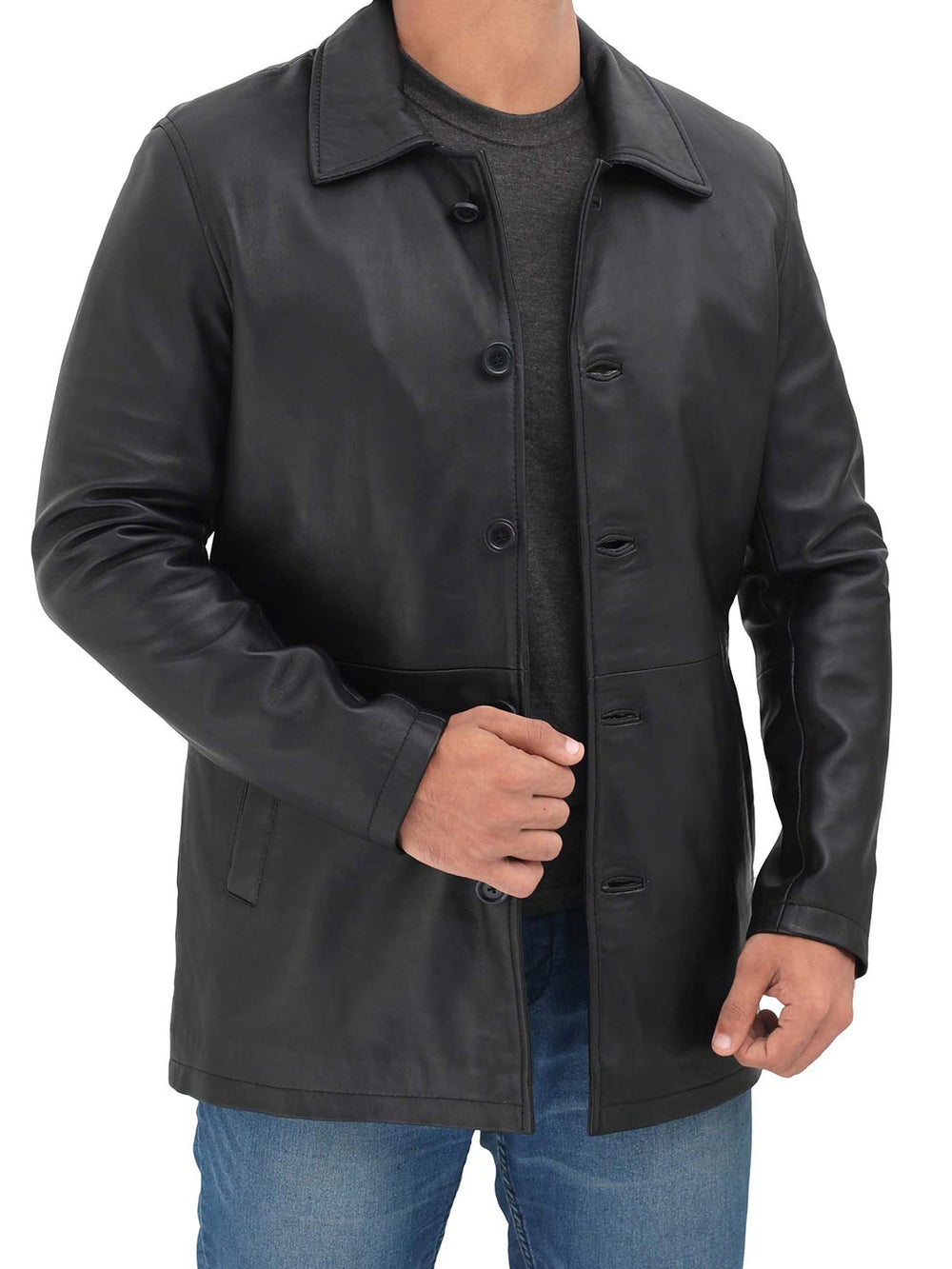 Winchester Manteau de voiture en cuir noir homme