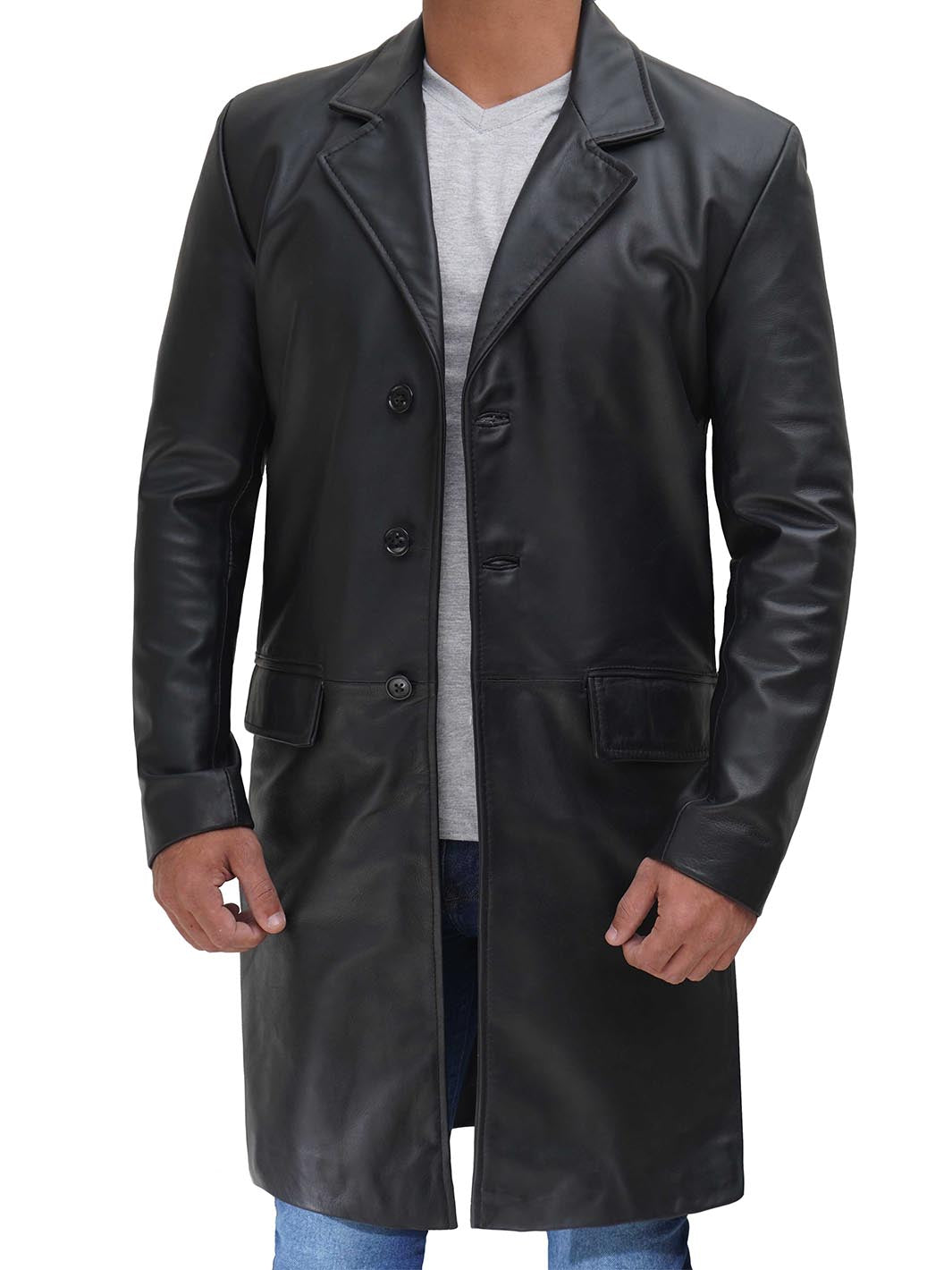 long black cowhide coat for men