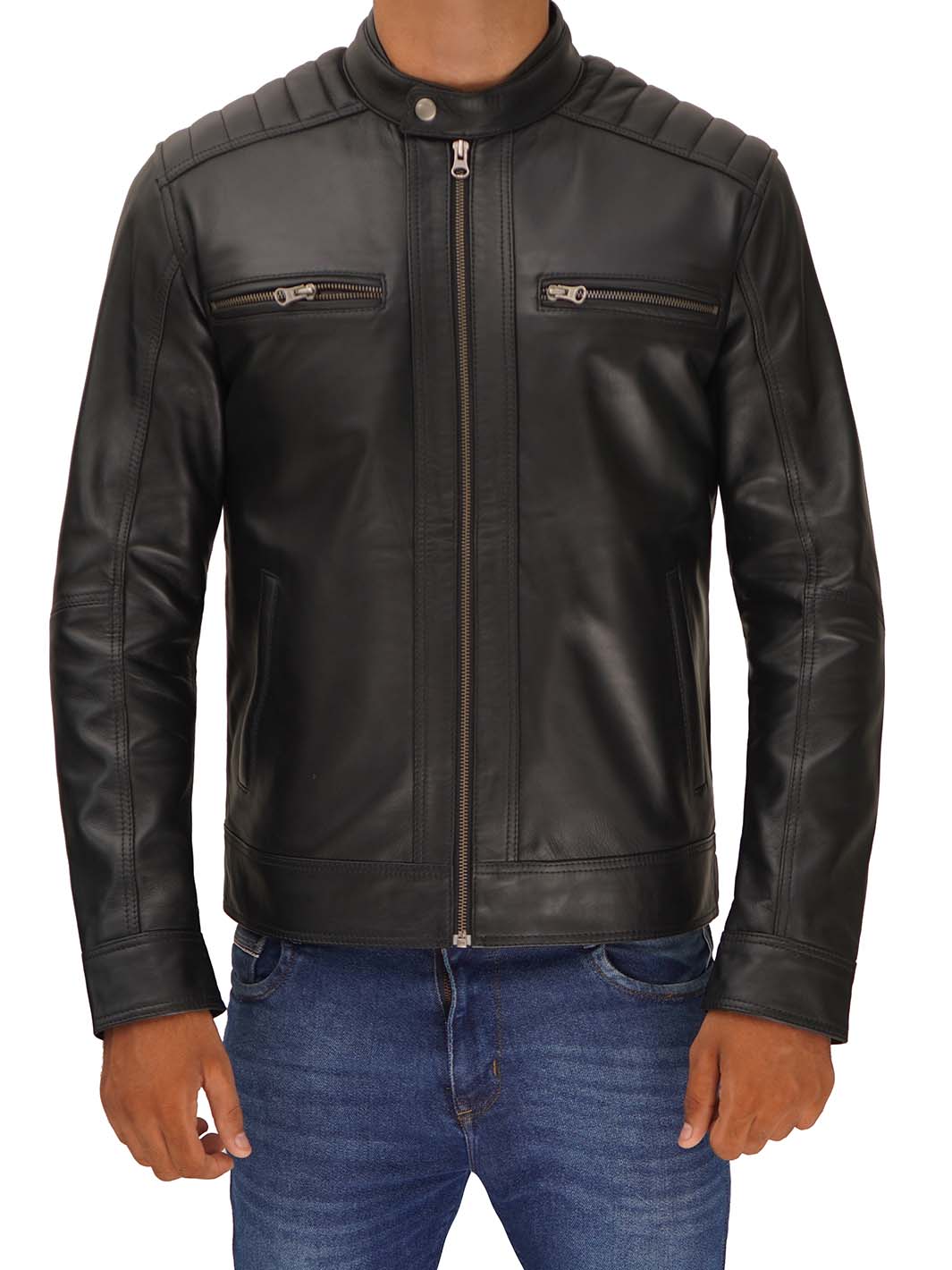 Mens Black Cafe Racer Leather Jacket | Classic & Stylish – Decrum