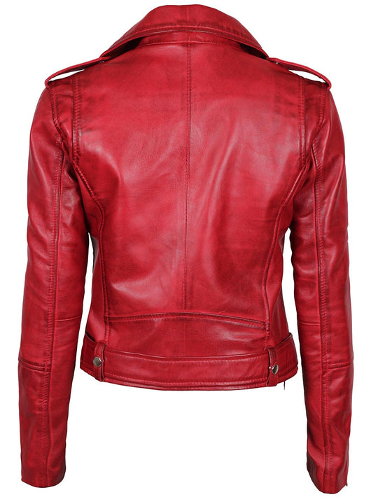 Women Red Real Leather Jacket