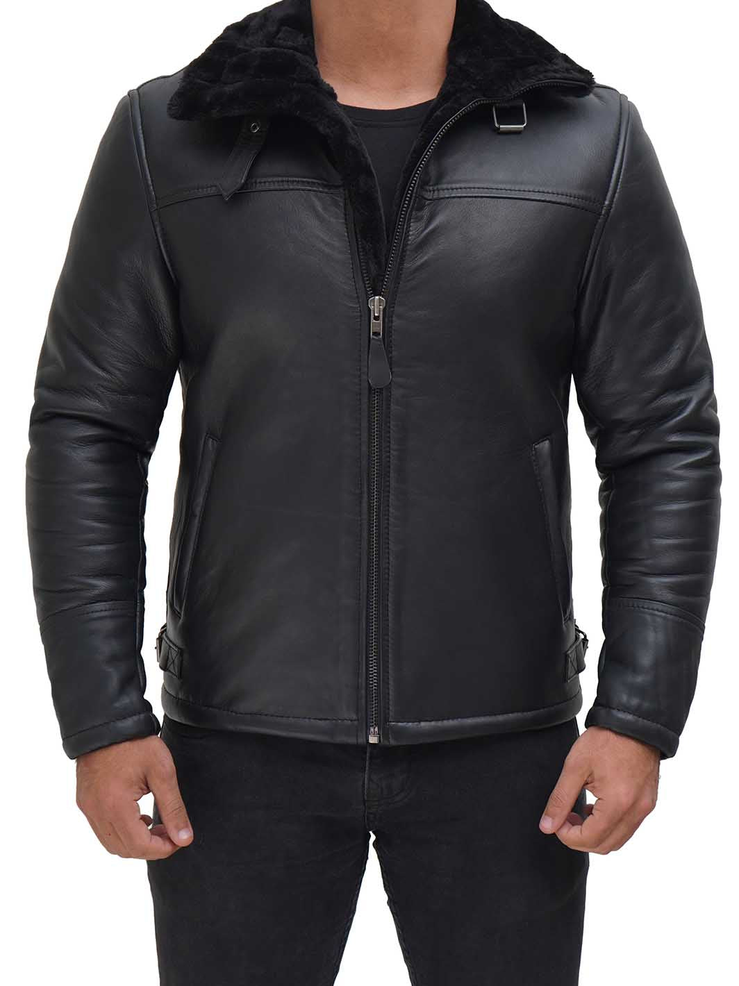 fitted shearling leather jacket men