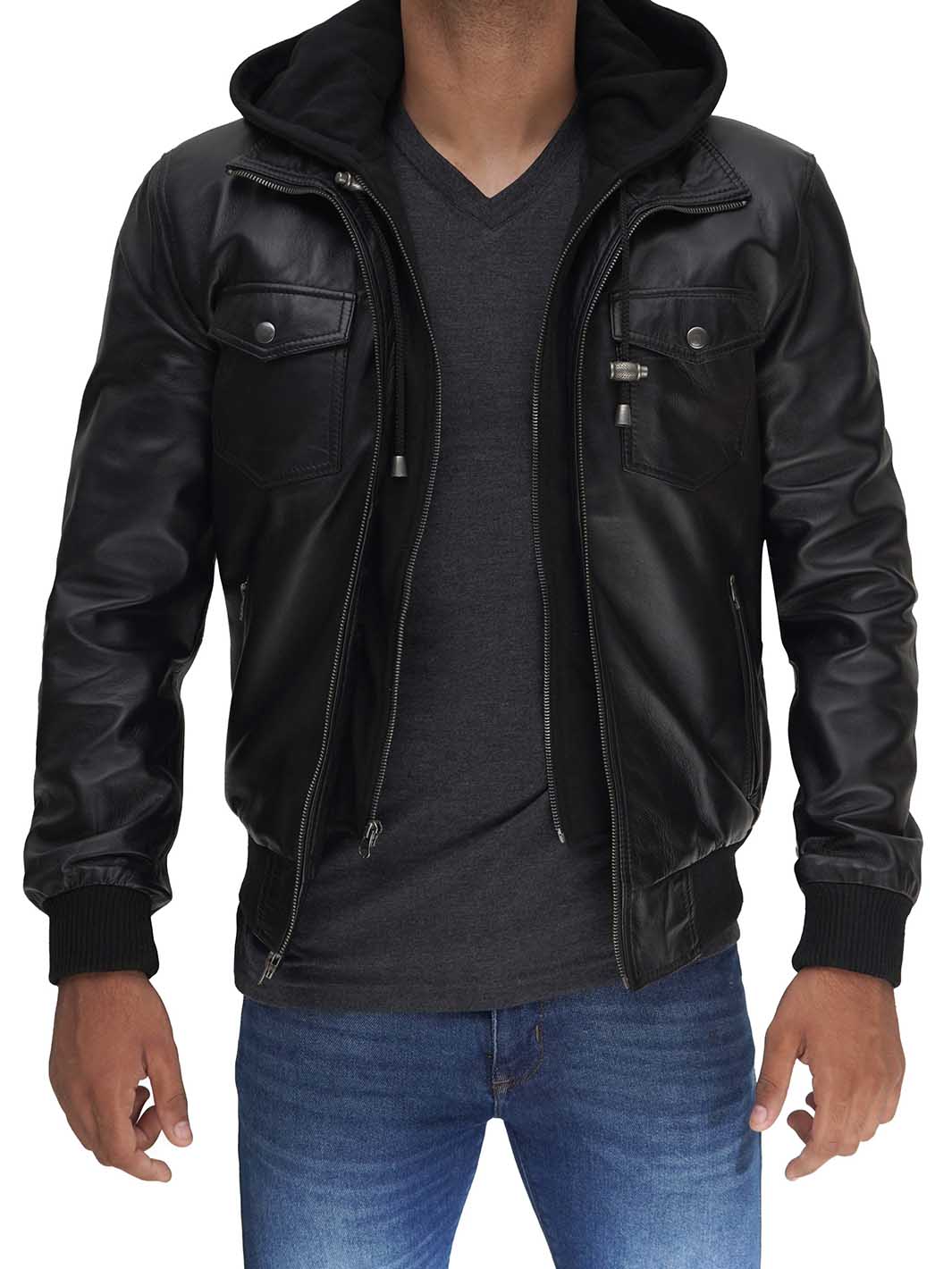 men black bomber leather jacket