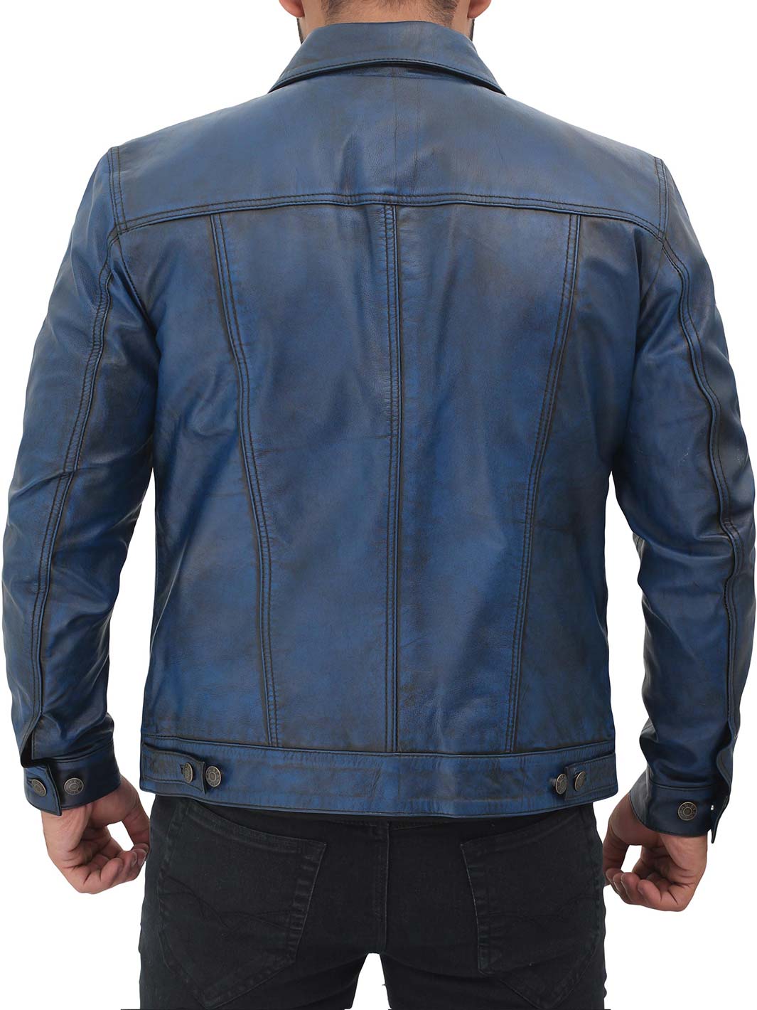 Classy Men’s Blue Leather Jacket – Timeless Style for Every Occasion