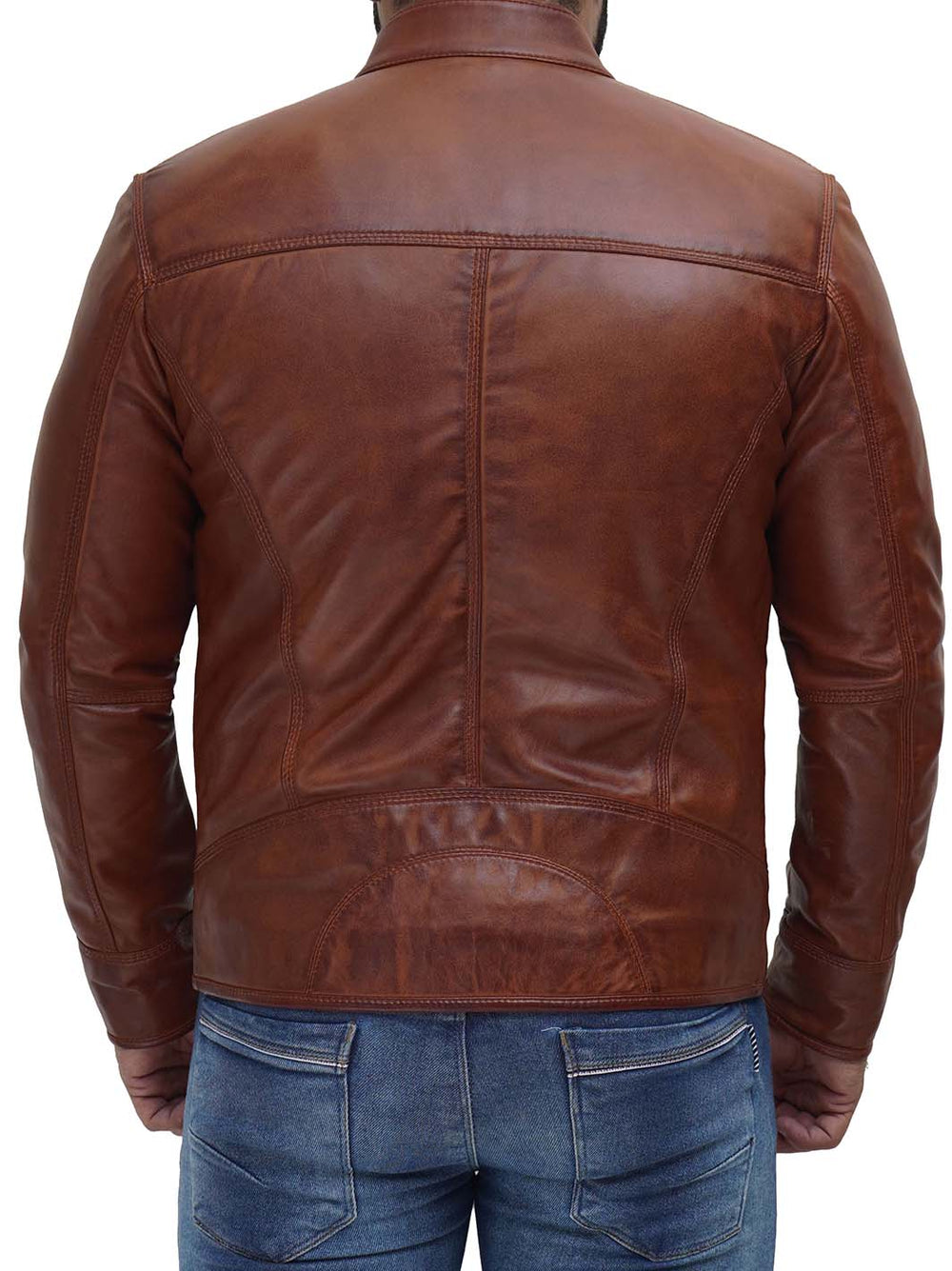 Mens Triple Stitched Tan Fitted Leather Jacket