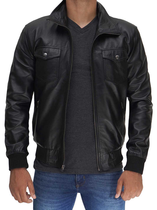 hooded trucker leather jacket