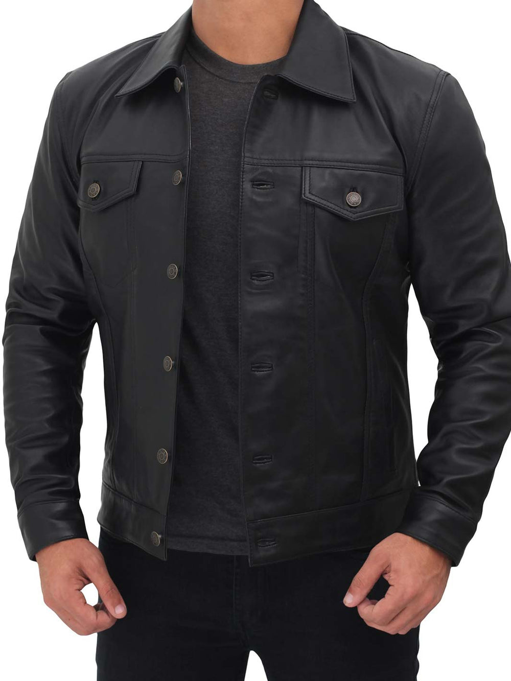 mens Black Fernando Trucker Leather Jacket