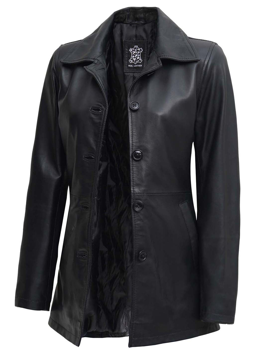 Winchester Black Women Leather Car Coat | Real Leather | Decrum