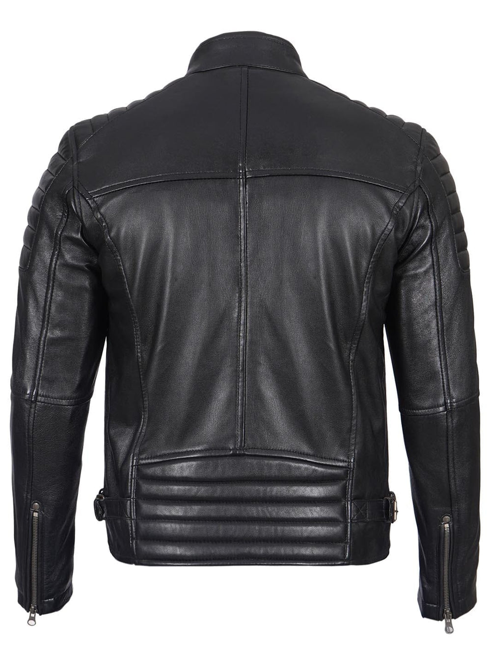 Men's Black Real Lambskin Leather Motorcycle Jacket - Genuine Leather Biker Style Casual Jacket