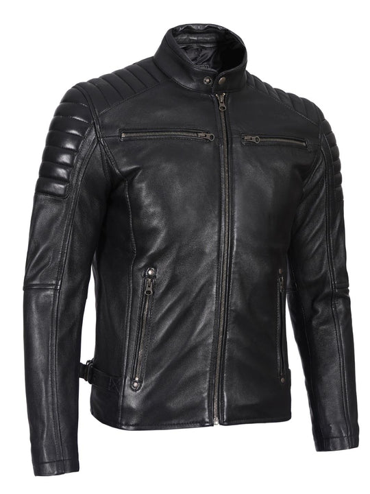 Felix Men's Fitted Black Biker Leather Jacket