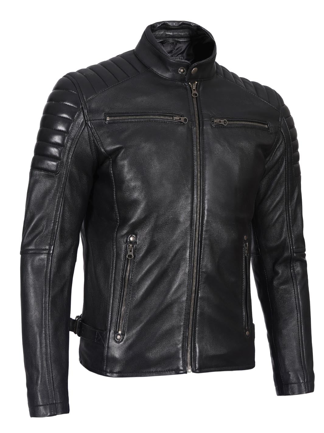 Taillierte schwarze Biker-Lederjacke für Herren von Felix 