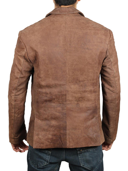 Mens brown leather blazer