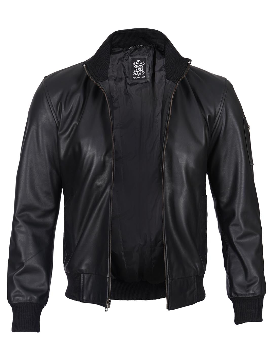 Men's Cafe Racer Black Leather Bomber Jacket | Racer Style – Decrum