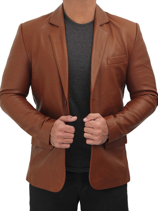 Mens Brown Blazer Leather Coat