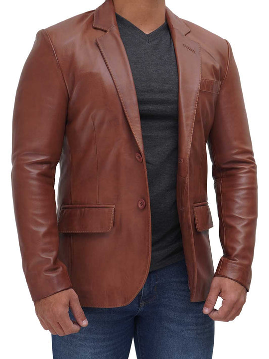 Brandon Men's Brown Leather Blazer