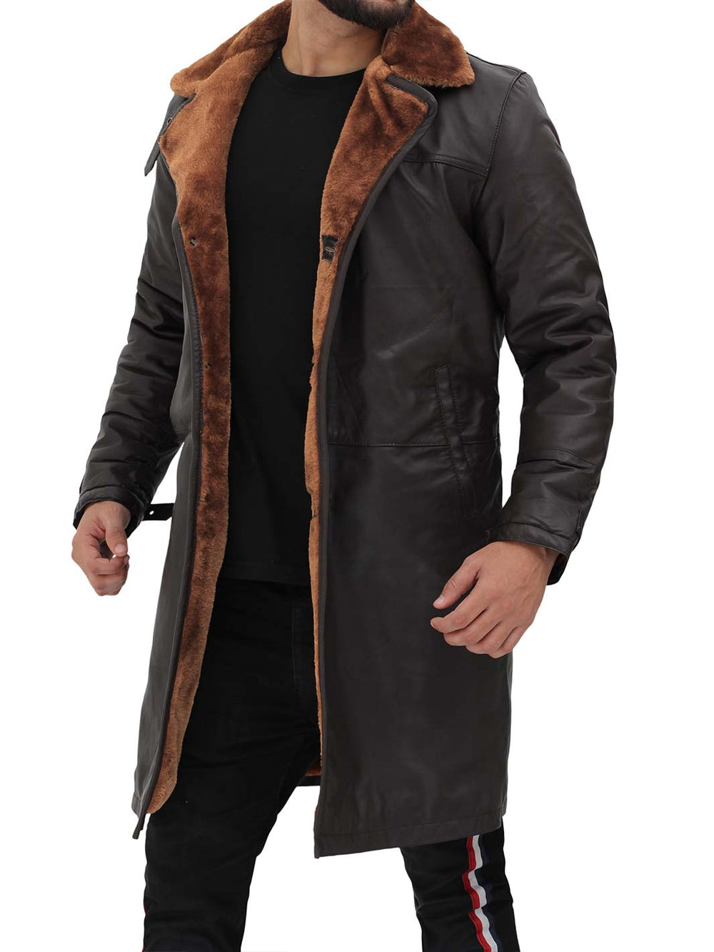 Turlock Mens Brown Shealing Leather Coat