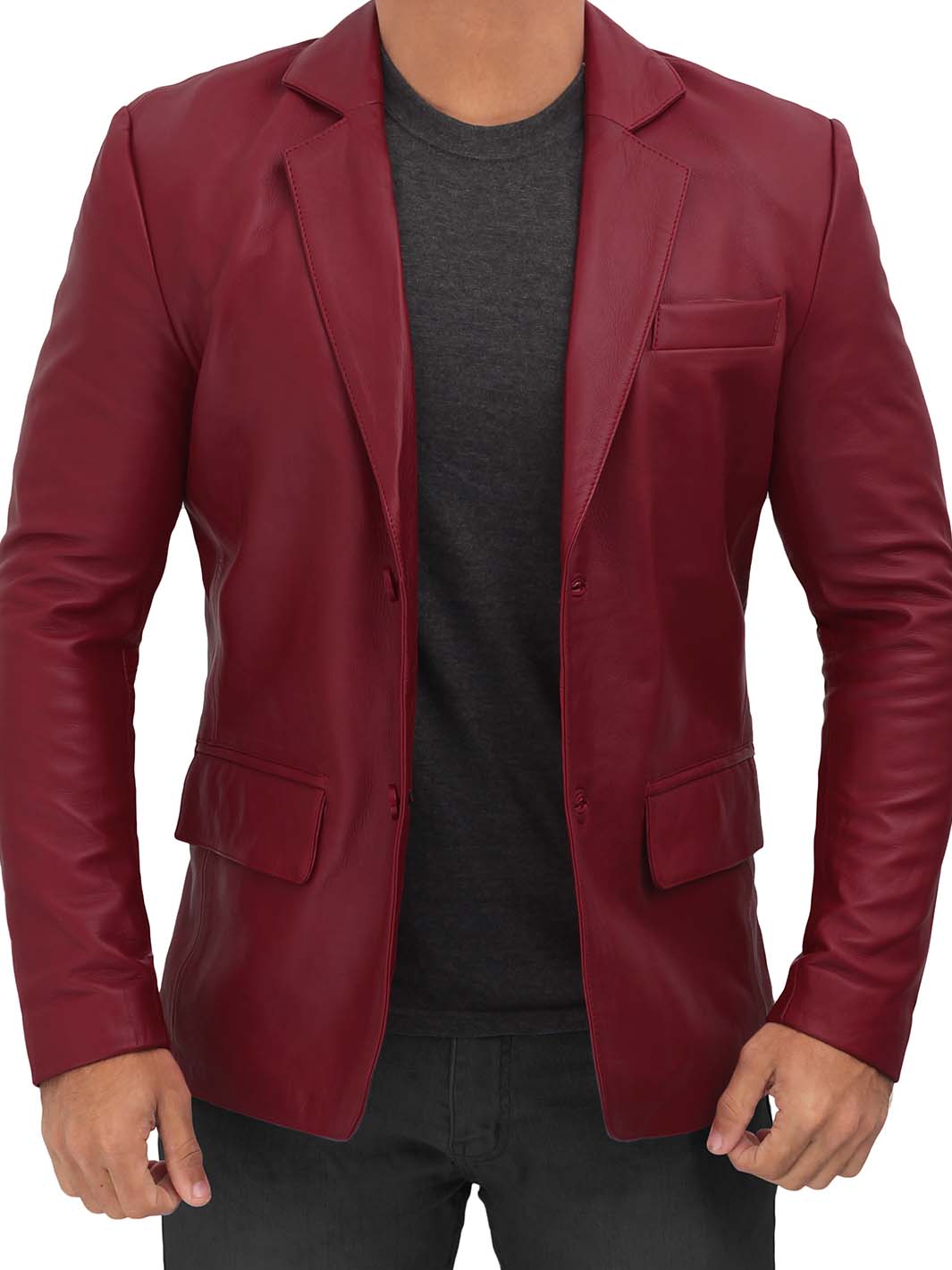 Maroon leather blazer