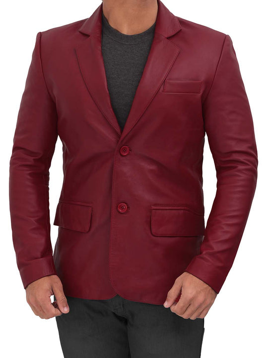 Maroon leather blazer for mens