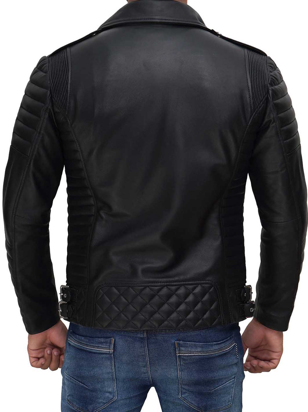 Mens Moto quilted black leather jacket