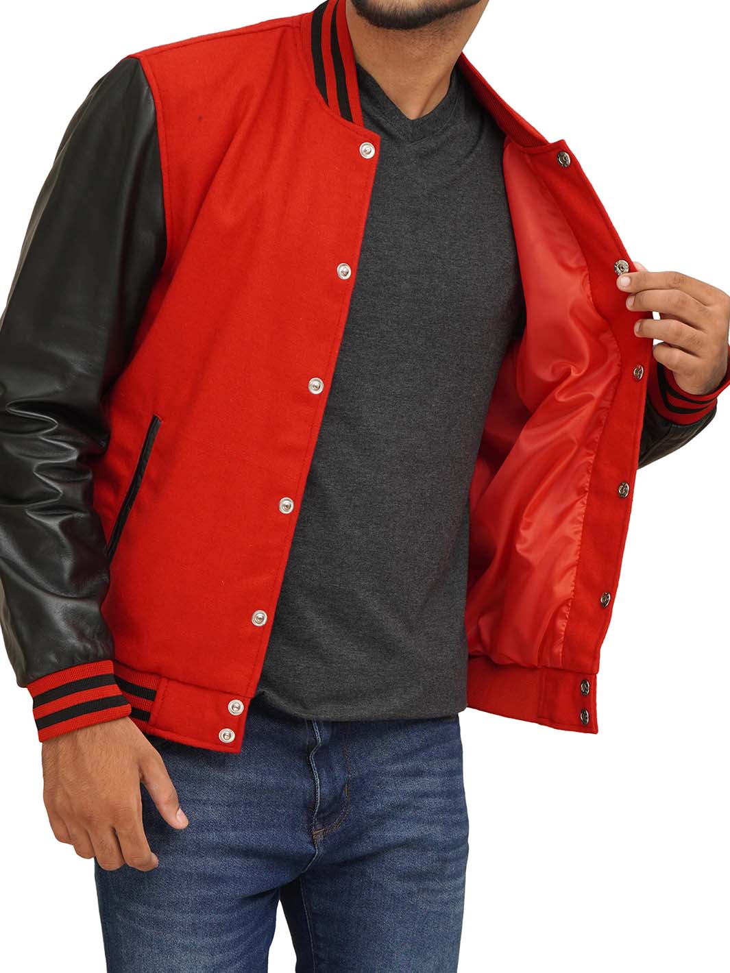 Schwarze und rote Letterman-Jacke für Herren