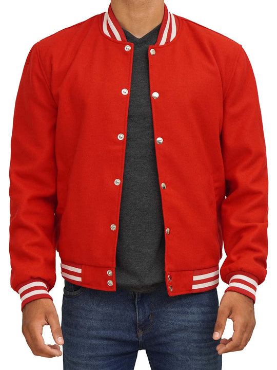 Mens Red Wool Letterman Jacket