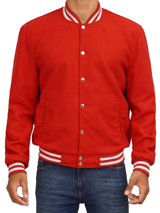 Mens Red Wool Letterman Jacket