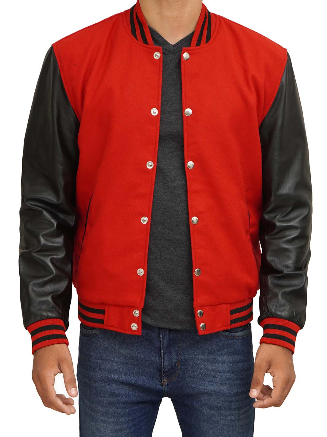 Schwarze und rote Letterman-Jacke für Herren