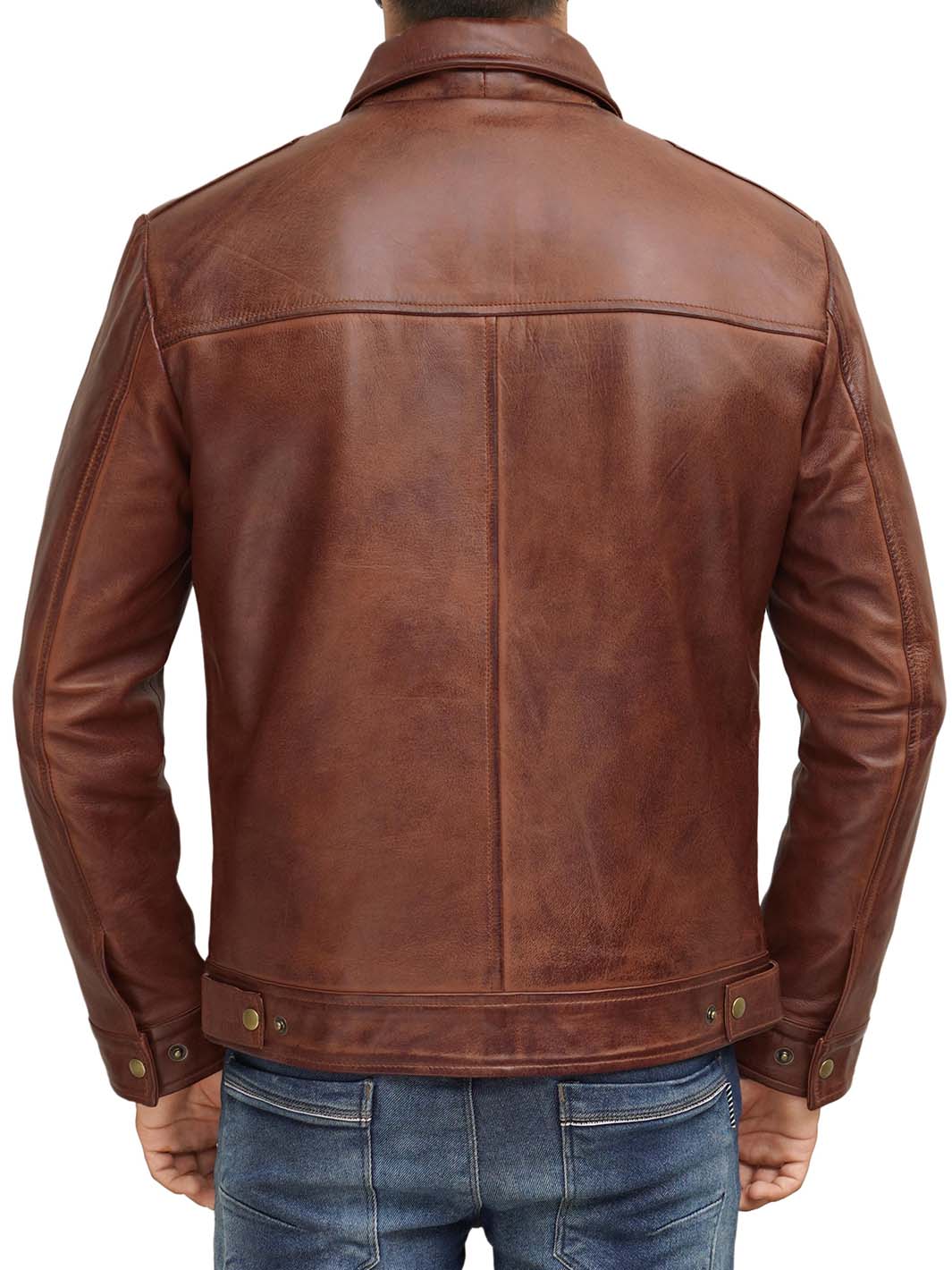 Mens Reeves Brown Fitted Biker Leather Jacket