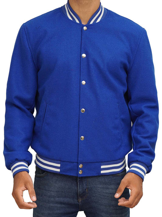 Mens Blue Wool Letterman Jacket