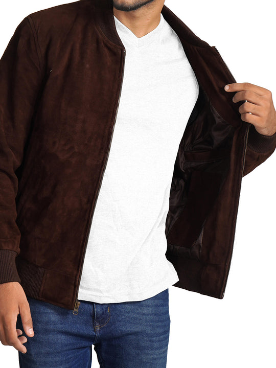 Mens Suede Real Lambskin Bomber Leather Jacket
