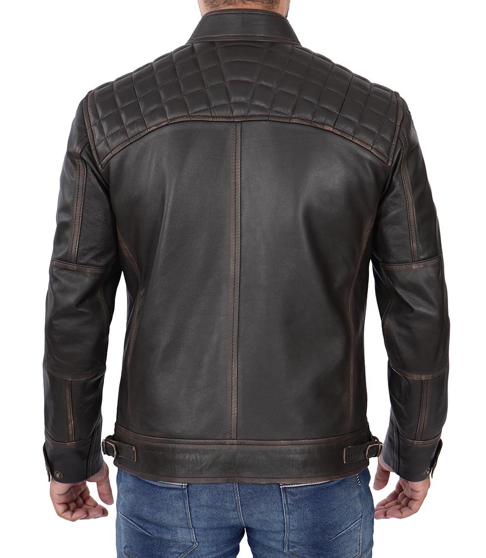 Mens Cafe racer brown leather jacket