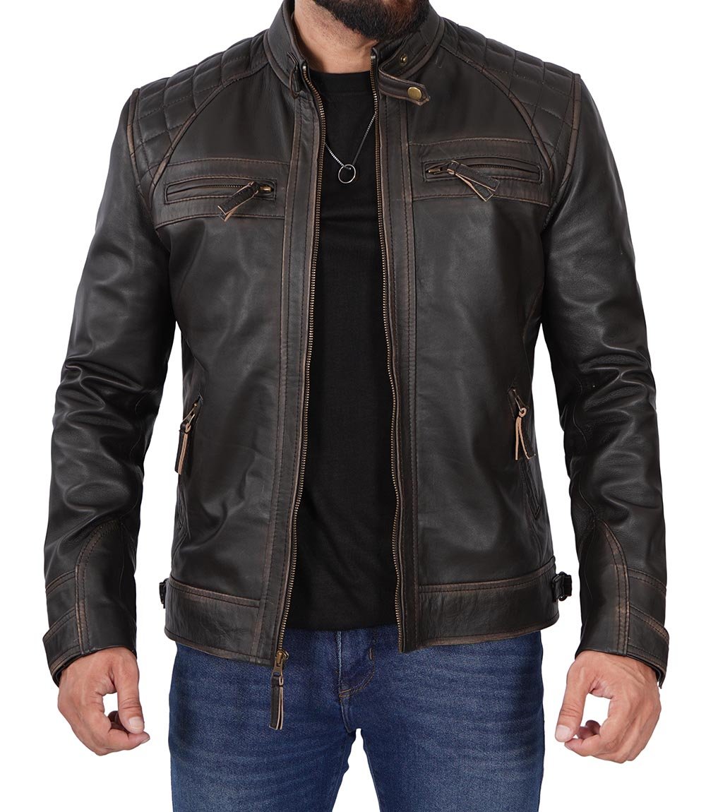 Mens Dark Brown Motorcycle Leather Jacket |Timeless Elegance – Decrum