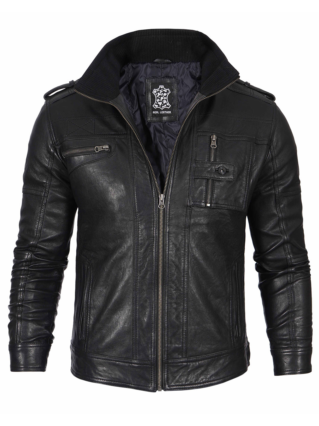 Men's Black Waxed Cafe Racer Leather Jacket | Biker Style – Decrum