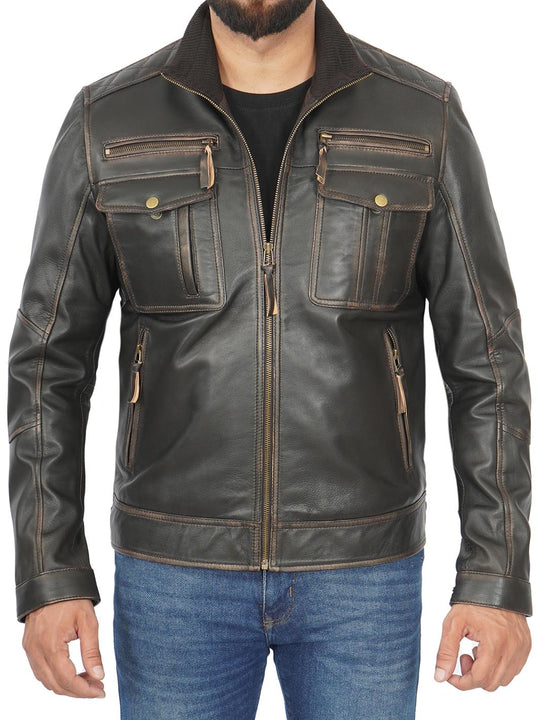Men's Dark Brown Motorcycle Leather Bomber Jacket – Decrum