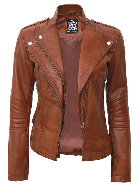 Monica Womens Tan Leather Jacket