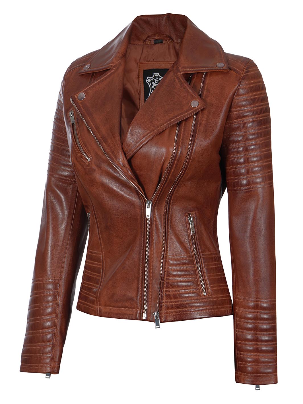 women cognac leather jacket