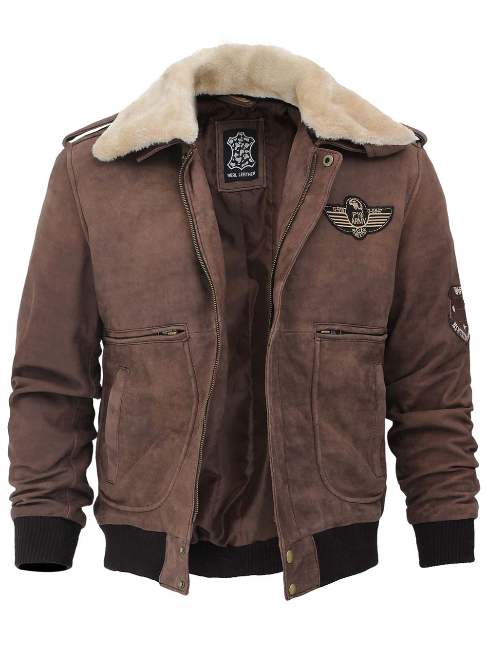 Shearling Bomber Brown Suede Leather Jacket