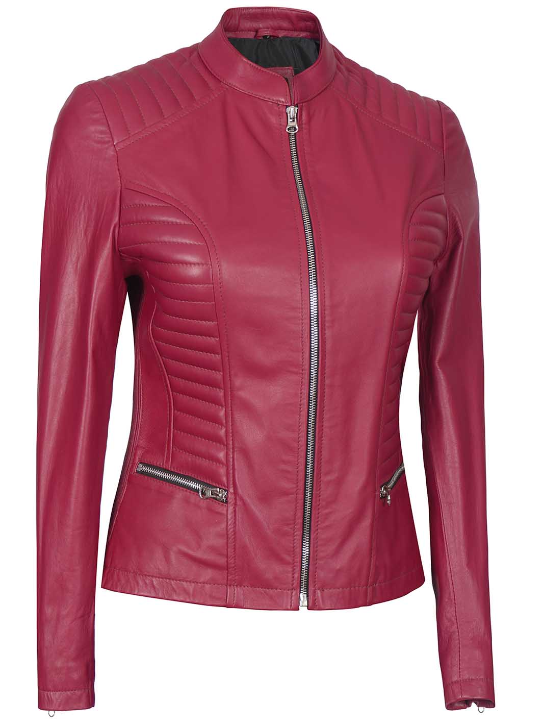 womens pink real leather jacket