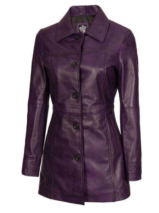 Purple leather coat womens