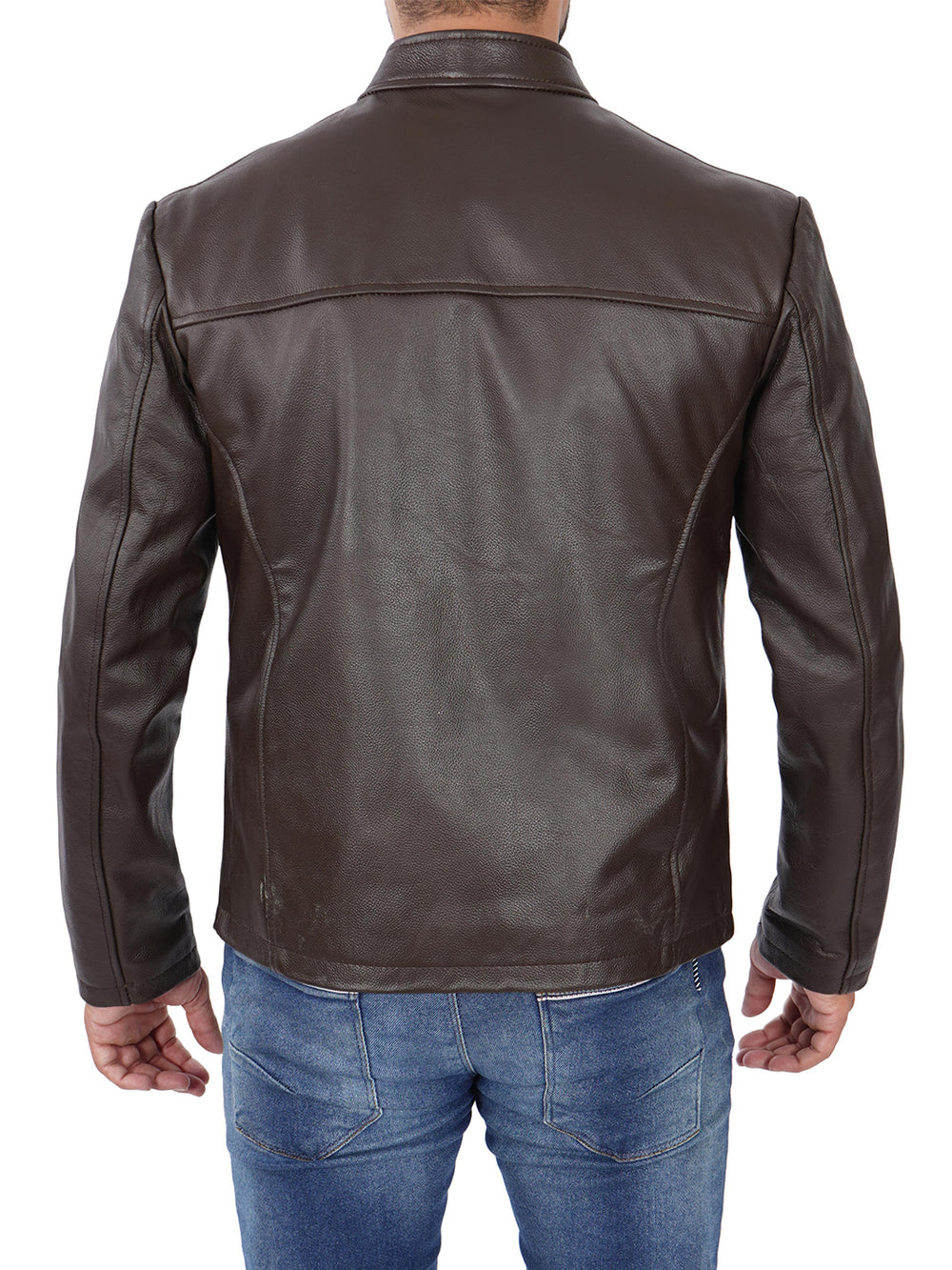Mens Dark Brown Cowhide Cafe Racer Leather Jacket