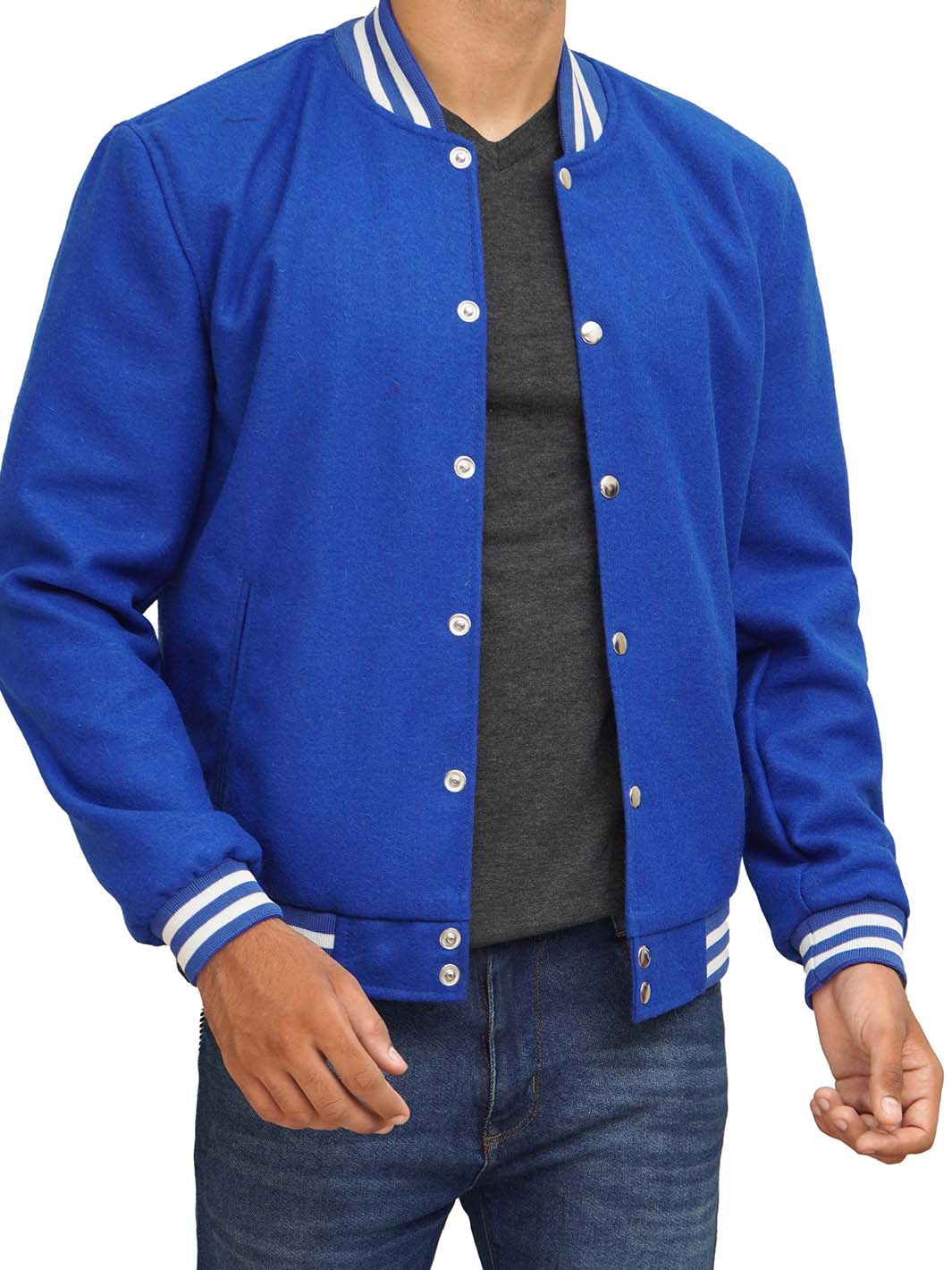 Mens Blue Wool Letterman Jacket