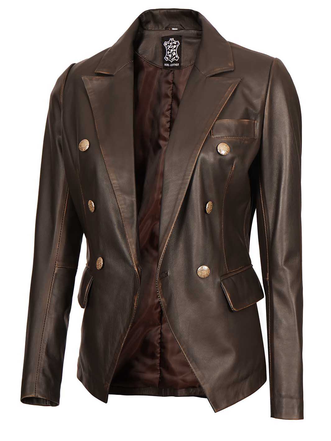 Womens Brown Leather Blazer