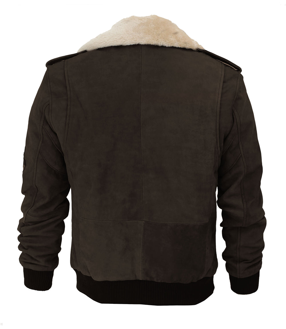 Mens Brown Fur Collar Bomber Leather Jacket