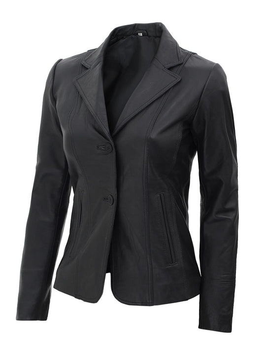 Surrey Women's Black Leather Blazer Jacket