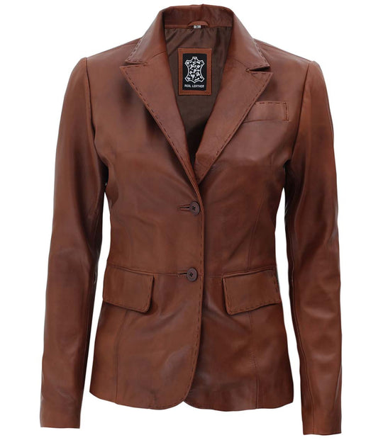 Womens Two Button Leather Jacket