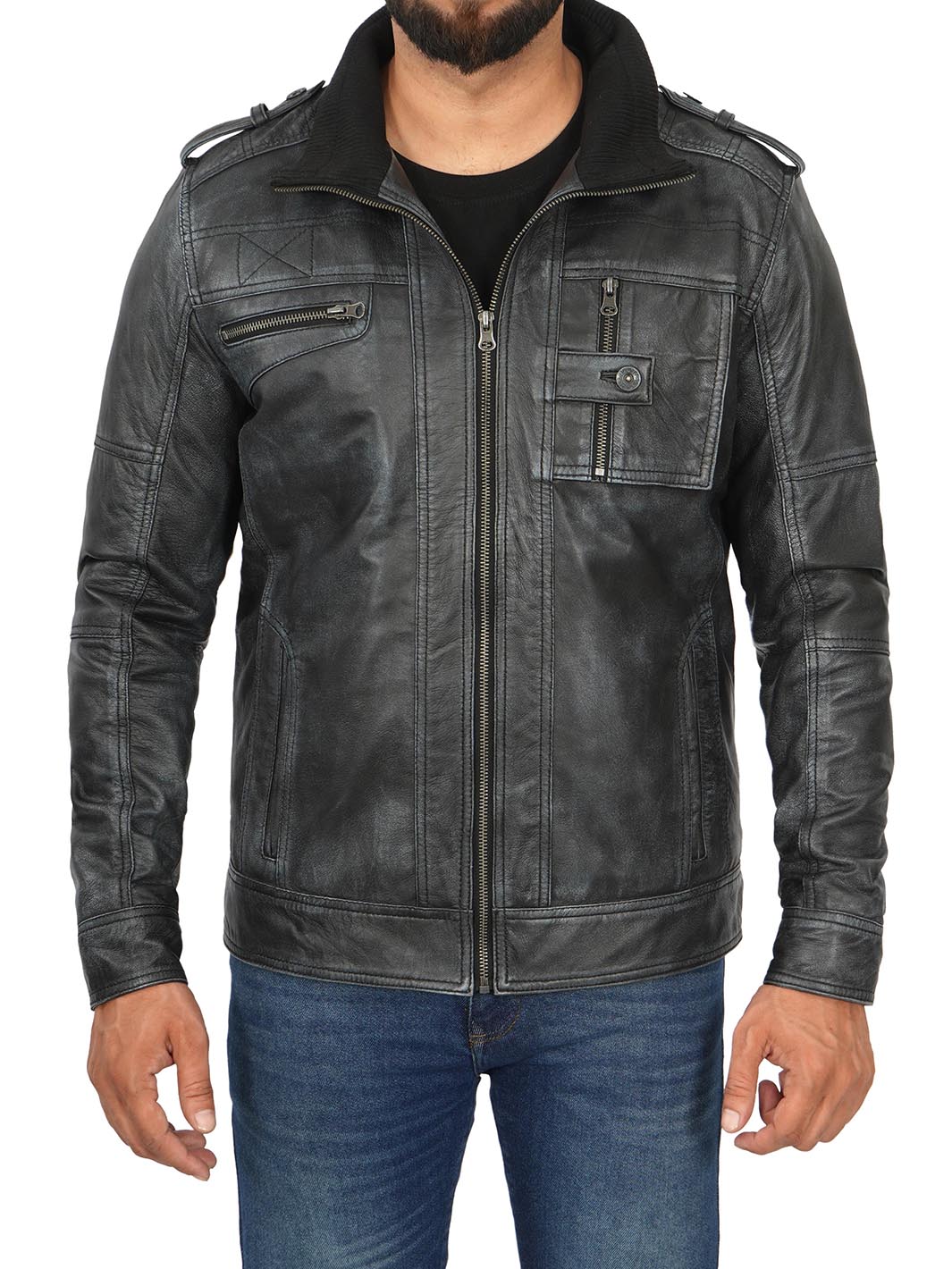 Tavares Black Leather Jacket Mens