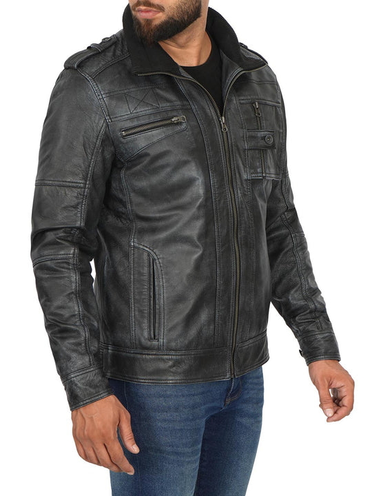 Tavares Black Leather Jacket Mens