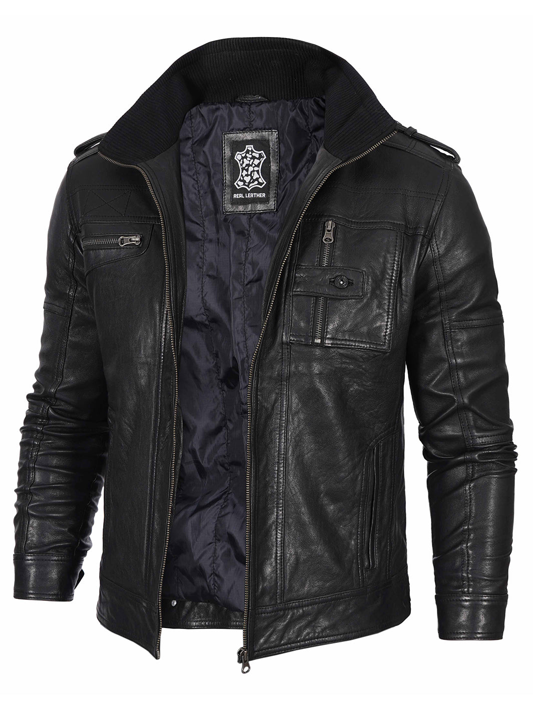 Men's Black Waxed Cafe Racer Leather Jacket | Biker Style – Decrum