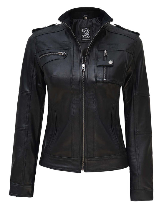 Tavares Womens Cafe Black Leather Jacket